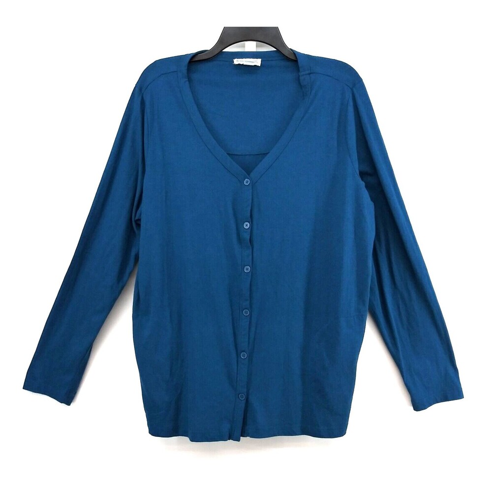Kim Rogers Cardigan Womens Size L Dark Teal Long Sleeve Lightweight Button Up